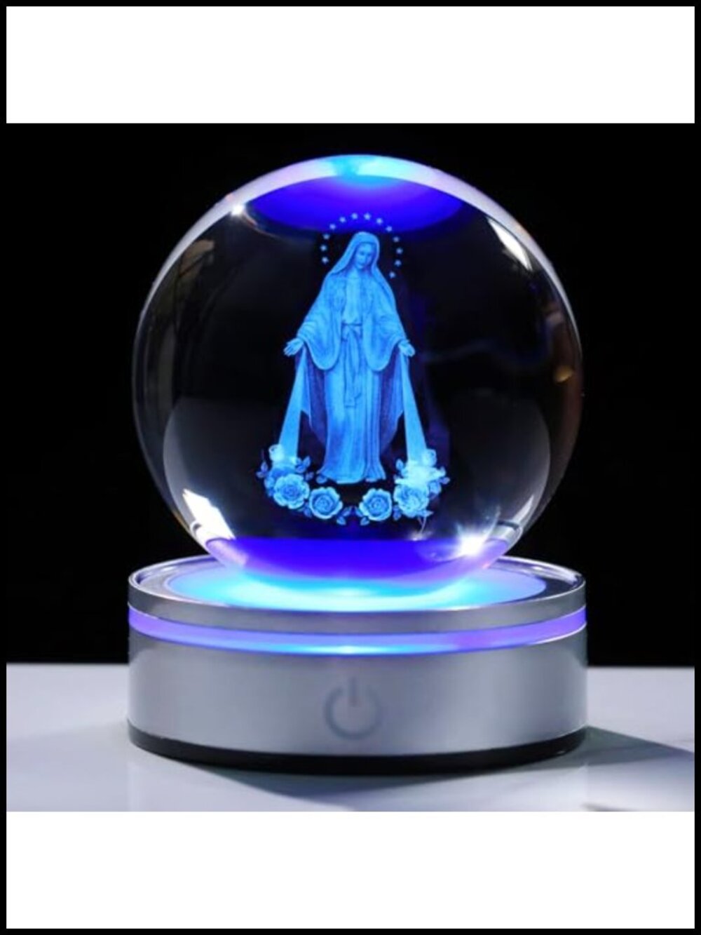 K9 Crystal Virgin Mary Statue 3D LED Base Religious Figurine